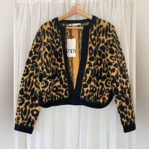 Zara animal print knit sweater cardigan